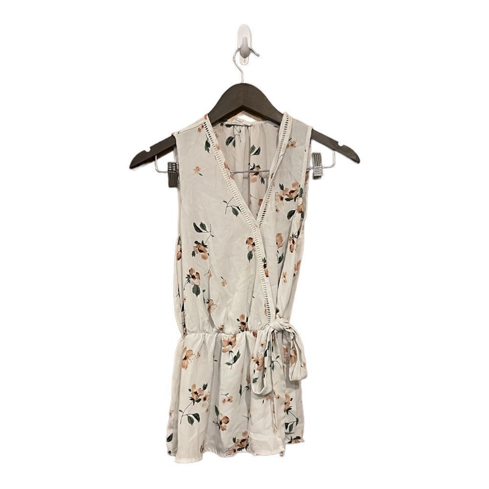 Sienna Sky White Floral Sheer Tank Top Wrap Top Women Small